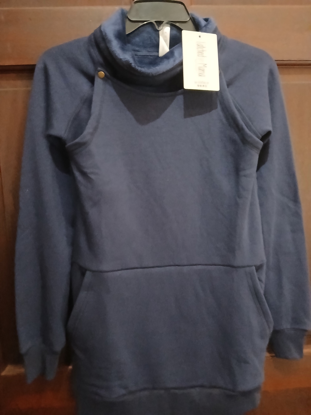 Latched Mama NWT Cozy Navy Womens Funnel Neck Pullover Hoodie XXS Front Snaps